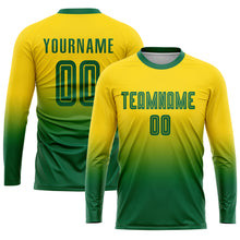 Load image into Gallery viewer, Custom Gold Kelly Green Sublimation Fade Fashion Soccer Uniform Jersey
