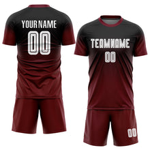 Load image into Gallery viewer, Custom Black White-Crimson Sublimation Fade Fashion Soccer Uniform Jersey