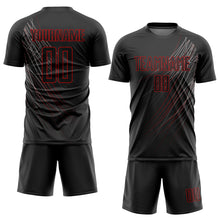 Load image into Gallery viewer, Custom Black Black-Red Sublimation Soccer Uniform Jersey