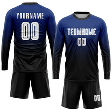 Load image into Gallery viewer, Custom Royal White-Black Sublimation Fade Fashion Soccer Uniform Jersey