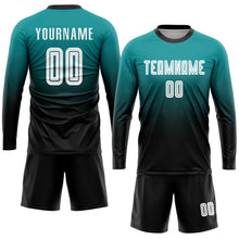 Load image into Gallery viewer, Custom Teal White-Black Sublimation Fade Fashion Soccer Uniform Jersey