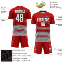 Load image into Gallery viewer, Custom Red White-Gray Pinstripe Fade Fashion Sublimation Soccer Uniform Jersey