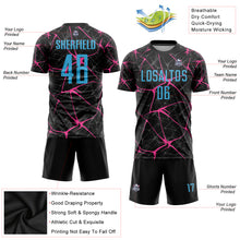 Load image into Gallery viewer, Custom Black Sky Blue-Pink Sublimation Soccer Uniform Jersey