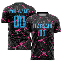 Load image into Gallery viewer, Custom Black Sky Blue-Pink Sublimation Soccer Uniform Jersey