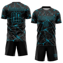 Load image into Gallery viewer, Custom Black Teal Sublimation Soccer Uniform Jersey