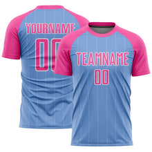 Load image into Gallery viewer, Custom Light Blue Pink-White Pinstripe Sublimation Soccer Uniform Jersey