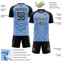 Load image into Gallery viewer, Custom Light Blue Black-White Wavy Lines Sublimation Soccer Uniform Jersey
