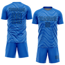 Load image into Gallery viewer, Custom Sky Blue Black Wavy Lines Sublimation Soccer Uniform Jersey