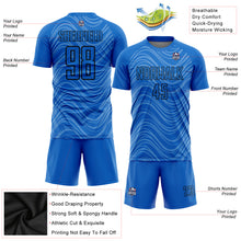 Load image into Gallery viewer, Custom Sky Blue Black Wavy Lines Sublimation Soccer Uniform Jersey