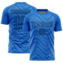 Load image into Gallery viewer, Custom Sky Blue Black Wavy Lines Sublimation Soccer Uniform Jersey