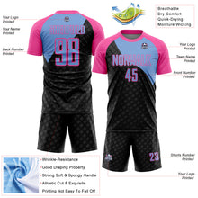 Load image into Gallery viewer, Custom Black Light Blue-Pink Curve Lines Sublimation Soccer Uniform Jersey