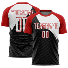 Load image into Gallery viewer, Custom Black White-Red Curve Lines Sublimation Soccer Uniform Jersey