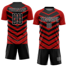 Load image into Gallery viewer, Custom Black Red-White Arrow Shapes Sublimation Soccer Uniform Jersey