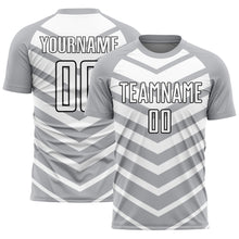 Load image into Gallery viewer, Custom Gray White-Black Arrow Shapes Sublimation Soccer Uniform Jersey