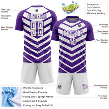Load image into Gallery viewer, Custom Purple White Arrow Shapes Sublimation Soccer Uniform Jersey