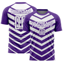 Load image into Gallery viewer, Custom Purple White Arrow Shapes Sublimation Soccer Uniform Jersey