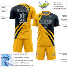 Load image into Gallery viewer, Custom Gold Navy-White Curve Lines Sublimation Soccer Uniform Jersey
