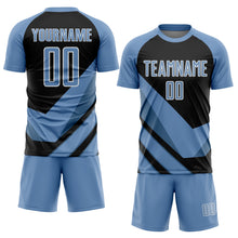 Load image into Gallery viewer, Custom Light Blue Black-White Arrow Shapes Sublimation Soccer Uniform Jersey