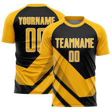 Load image into Gallery viewer, Custom Gold Black-White Arrow Shapes Sublimation Soccer Uniform Jersey
