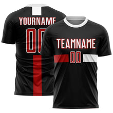Load image into Gallery viewer, Custom Black Red-White Sublimation Soccer Uniform Jersey