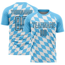 Load image into Gallery viewer, Custom White Sky Blue-Black Bavarian Flag Sublimation Soccer Uniform Jersey