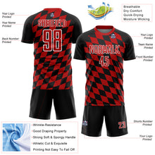 Load image into Gallery viewer, Custom Black Red-White Rhombus Print Sublimation Soccer Uniform Jersey