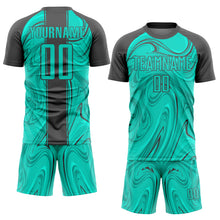 Load image into Gallery viewer, Custom Aqua Steel Gray Abstract Fluid Sublimation Soccer Uniform Jersey