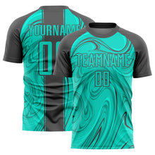 Load image into Gallery viewer, Custom Aqua Steel Gray Abstract Fluid Sublimation Soccer Uniform Jersey