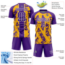 Load image into Gallery viewer, Custom Purple Gold-White Irregular Shapes Sublimation Soccer Uniform Jersey