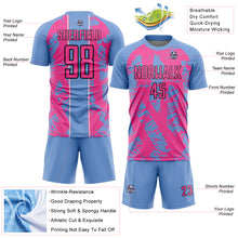 Load image into Gallery viewer, Custom Light Blue Pink-White Irregular Shapes Sublimation Soccer Uniform Jersey