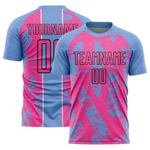 Load image into Gallery viewer, Custom Light Blue Pink-White Irregular Shapes Sublimation Soccer Uniform Jersey