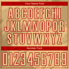 Load image into Gallery viewer, Custom Old Gold Black-Red Sharp Shapes Sublimation Soccer Uniform Jersey