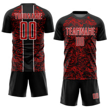 Load image into Gallery viewer, Custom Black Red-White Abstract Fluid Sublimation Soccer Uniform Jersey