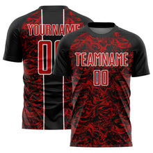 Load image into Gallery viewer, Custom Black Red-White Abstract Fluid Sublimation Soccer Uniform Jersey