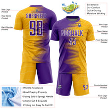 Load image into Gallery viewer, Custom Gold Purple-White Gradient Arrow Sublimation Soccer Uniform Jersey