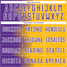 Load image into Gallery viewer, Custom Gold Purple-White Gradient Arrow Sublimation Soccer Uniform Jersey