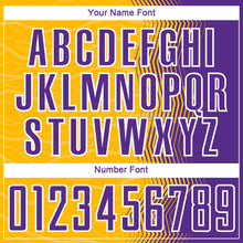 Load image into Gallery viewer, Custom Gold Purple-White Gradient Arrow Sublimation Soccer Uniform Jersey