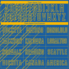 Load image into Gallery viewer, Custom Blue Gold Lines Sublimation Soccer Uniform Jersey