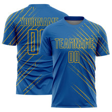 Load image into Gallery viewer, Custom Blue Gold Lines Sublimation Soccer Uniform Jersey
