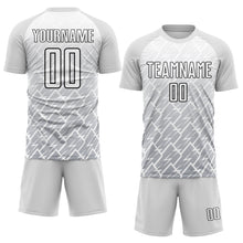 Load image into Gallery viewer, Custom White Gray-Black Lightning Sublimation Soccer Uniform Jersey