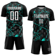 Load image into Gallery viewer, Custom Black White-Aqua Lightning Sublimation Soccer Uniform Jersey