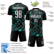 Load image into Gallery viewer, Custom Black White-Aqua Lightning Sublimation Soccer Uniform Jersey