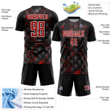Load image into Gallery viewer, Custom Black Red-White Lightning Sublimation Soccer Uniform Jersey