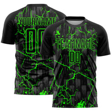 Load image into Gallery viewer, Custom Black Neon Green Lightning Sublimation Soccer Uniform Jersey