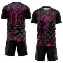 Load image into Gallery viewer, Custom Black Deep Pink Lightning Sublimation Soccer Uniform Jersey