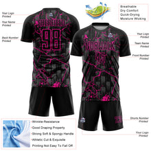Load image into Gallery viewer, Custom Black Deep Pink Lightning Sublimation Soccer Uniform Jersey