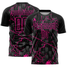 Load image into Gallery viewer, Custom Black Deep Pink Lightning Sublimation Soccer Uniform Jersey