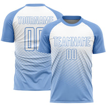 Load image into Gallery viewer, Custom Light Blue White Lines Sublimation Soccer Uniform Jersey