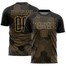Load image into Gallery viewer, Custom Black Old Gold Abstract Hexagon Sublimation Soccer Uniform Jersey