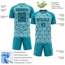 Load image into Gallery viewer, Custom Teal Black Abstract Geometric Shapes Sublimation Soccer Uniform Jersey